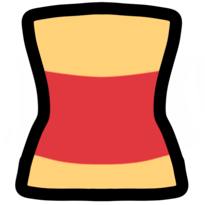 a simplistic yellow orso shape, outlined in black. the area of the waist is coloured red.